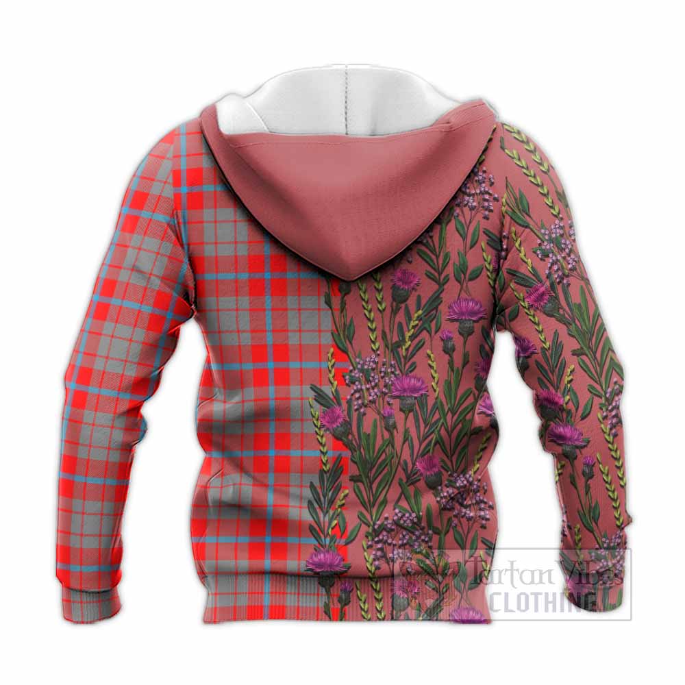 Moubray Family Crest Tartan Knitted Hoodie Scottish Thistle Flower Pattern Half Style - Tartan Vibes Clothing