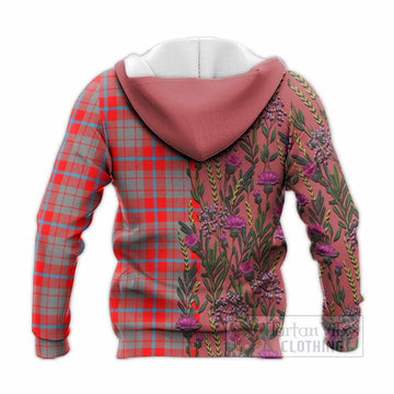 Moubray Family Crest Tartan Knitted Hoodie Scottish Thistle Flower Pattern Half Style - Tartan Vibes Clothing