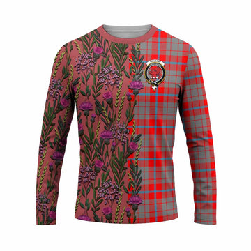 Moubray Family Crest Tartan Long Sleeve T-Shirt Scottish Thistle Flower Pattern Half Style - Tartan Vibes Clothing