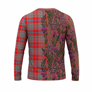 Moubray Family Crest Tartan Long Sleeve T-Shirt Scottish Thistle Flower Pattern Half Style - Tartan Vibes Clothing