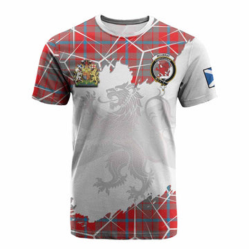 Moubray Tartan Cotton T-shirt with Family Crest and Lion Rampant Grunge Style