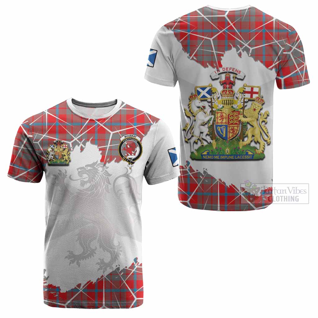 Moubray Tartan Cotton T-shirt with Family Crest and Lion Rampant Grunge Style
