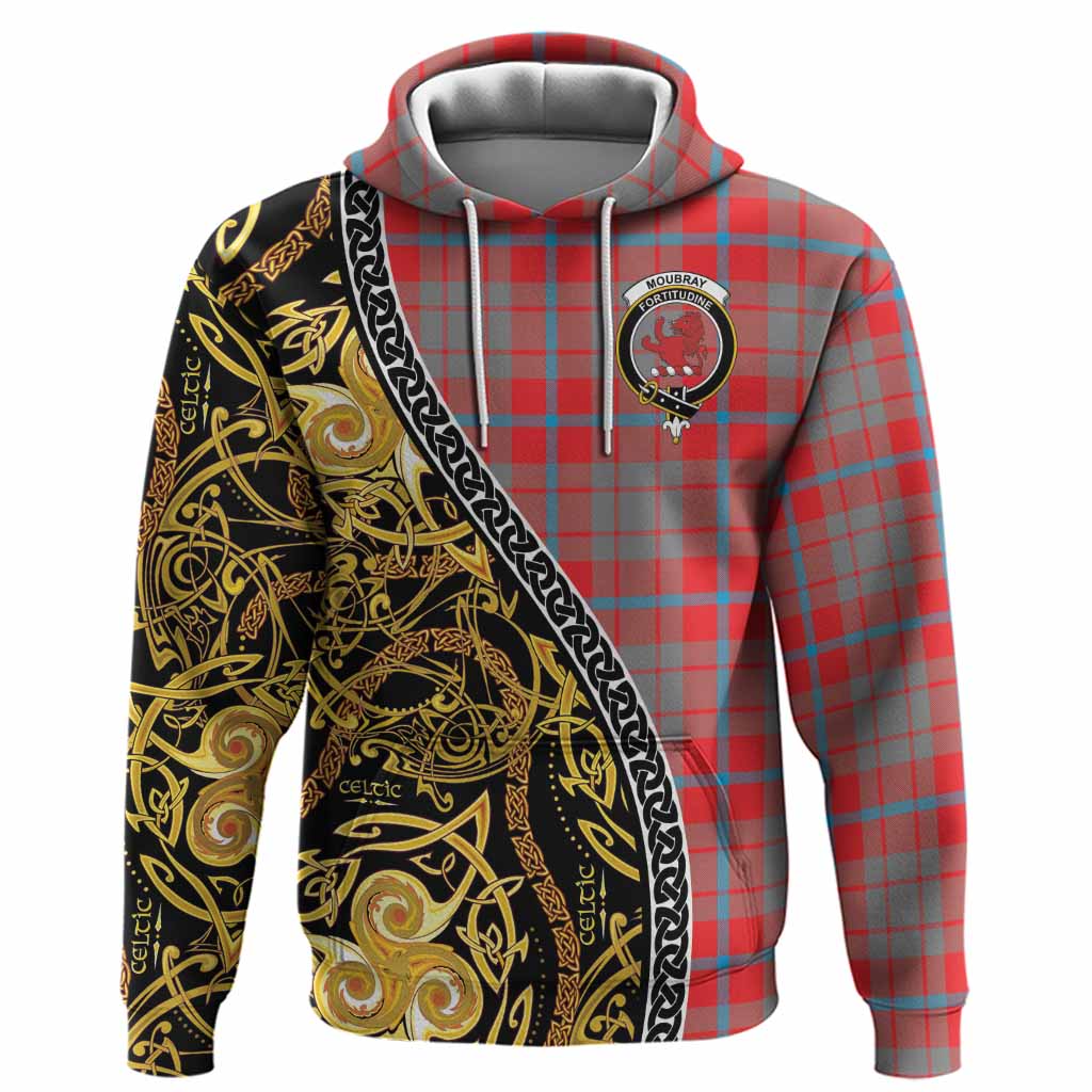 Moubray Tartan Crest Hoodie Celtic Knot and Triple Trickle Spiral Symbols