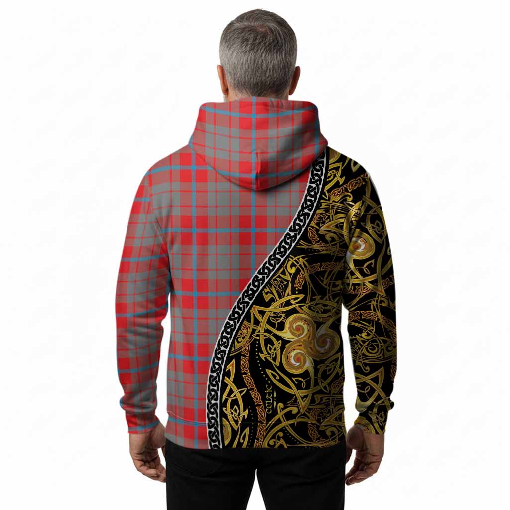 Moubray Tartan Crest Hoodie Celtic Knot and Triple Trickle Spiral Symbols