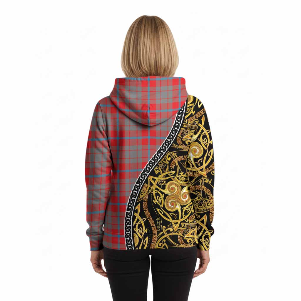 Moubray Tartan Crest Hoodie Celtic Knot and Triple Trickle Spiral Symbols