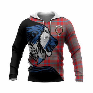 Moubray Tartan Crest Knitted Hoodie Scottish Golden Lions Wave Flow