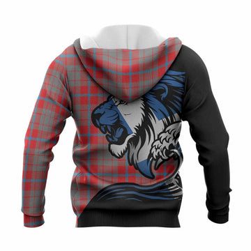 Moubray Tartan Crest Knitted Hoodie Scottish Golden Lions Wave Flow