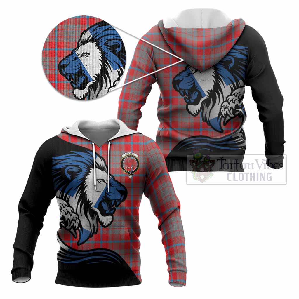 Moubray Tartan Crest Knitted Hoodie Scottish Golden Lions Wave Flow