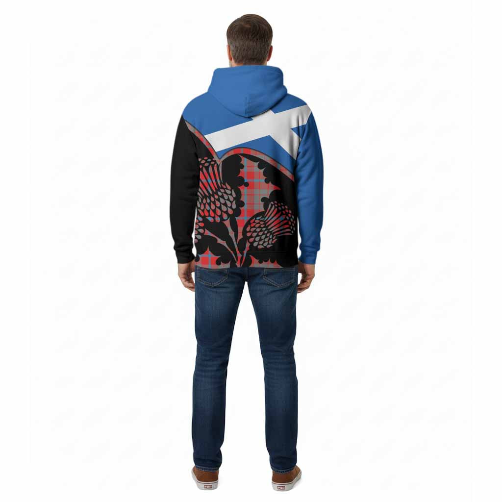 Moubray Tartan Family Crest Cotton Hoodie Scotland Thistle Floral Flag Style