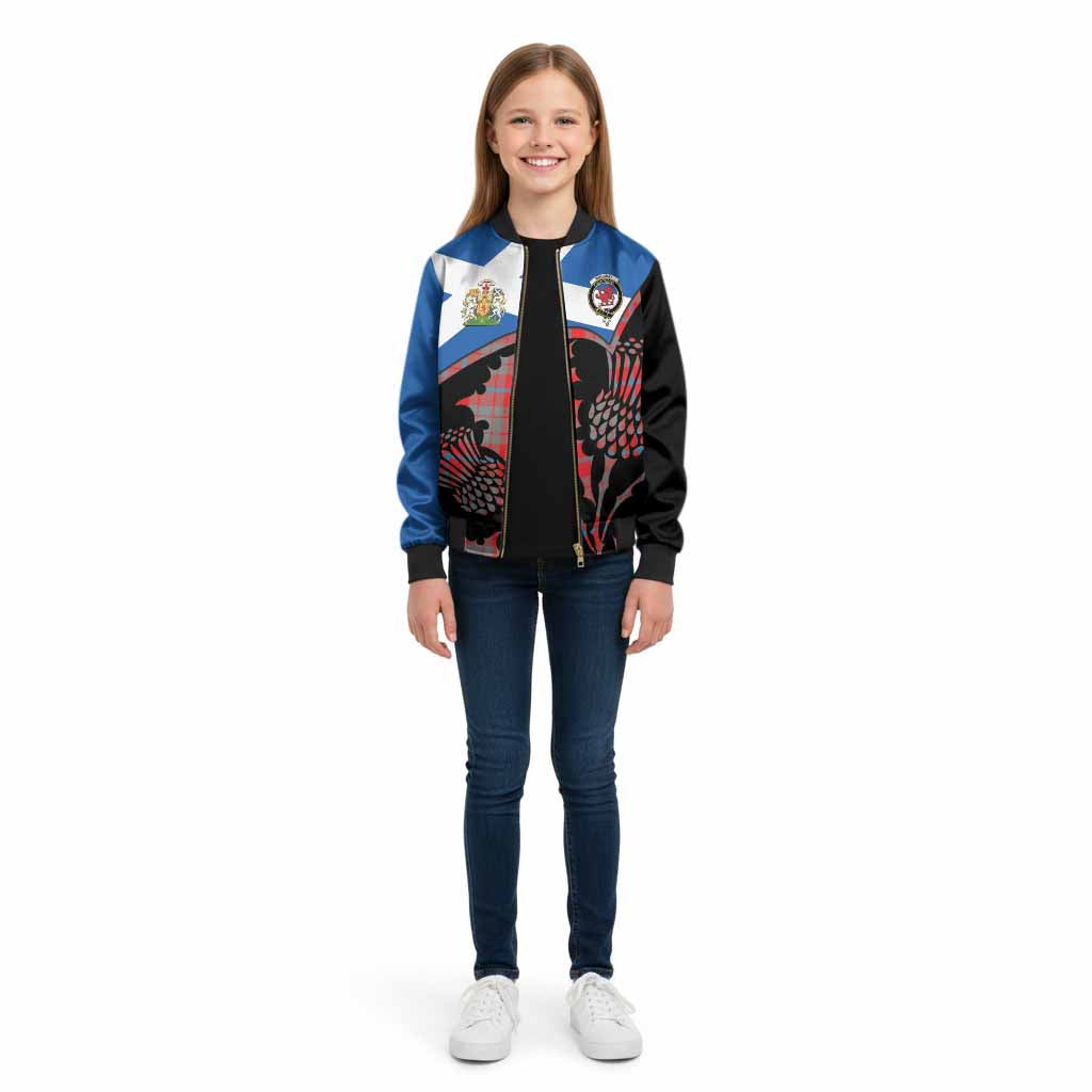 Moubray Tartan Family Crest Kid Bomber Jacket Scotland Thistle Floral Flag Style