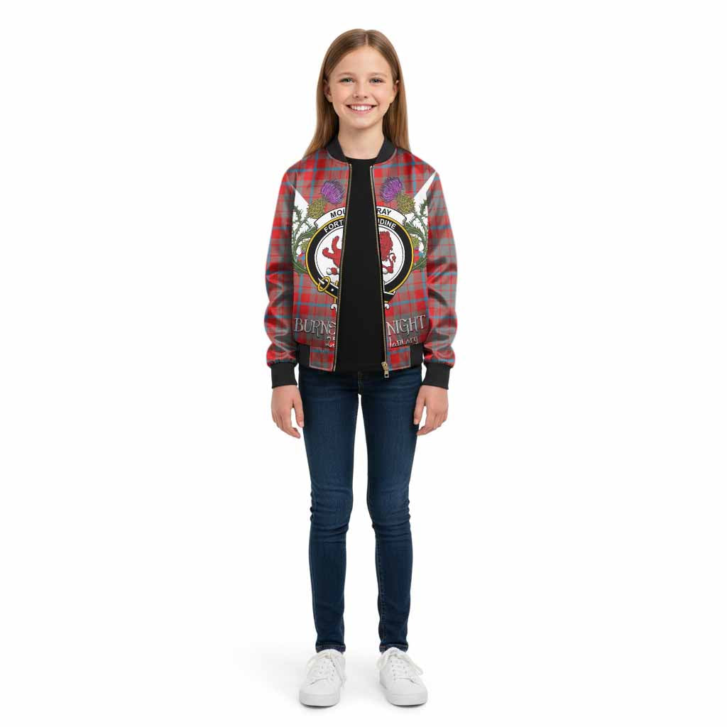 Moubray Tartan Family Crest Kid Bomber Jacket Scottish Burns Night Thistle Floral
