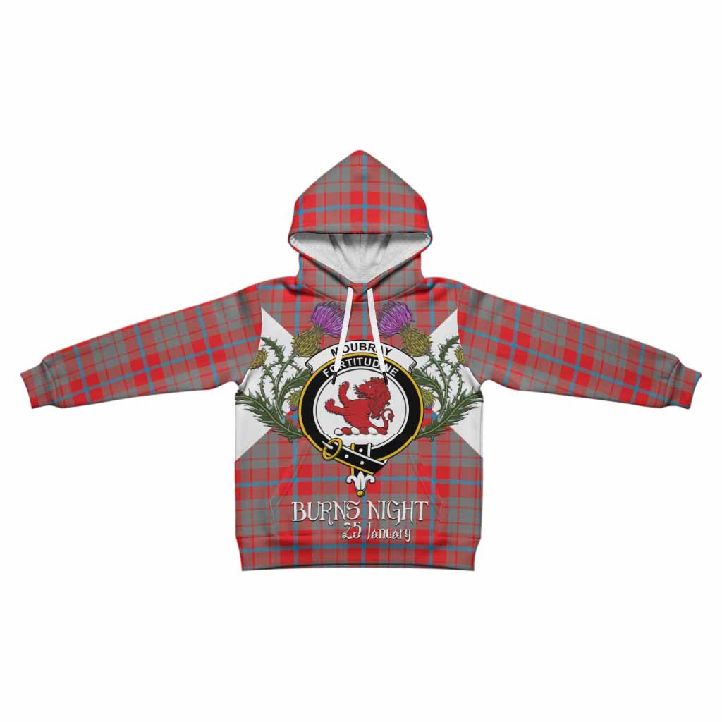 Moubray Tartan Family Crest Kid Hoodie Scottish Burns Night Thistle Floral