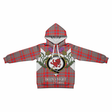 Moubray Tartan Family Crest Kid Hoodie Scottish Burns Night Thistle Floral