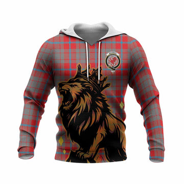 Moubray Tartan Family Crest Knitted Hoodie Crowned Lion Roaring