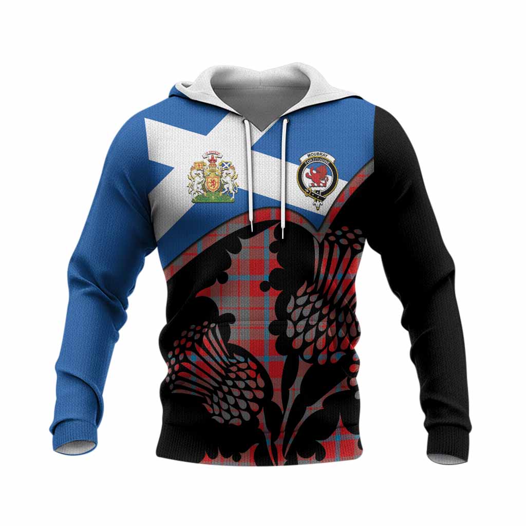 Moubray Tartan Family Crest Knitted Hoodie Scotland Thistle Floral Flag Style