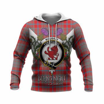 Moubray Tartan Family Crest Knitted Hoodie Scottish Burns Night Thistle Floral
