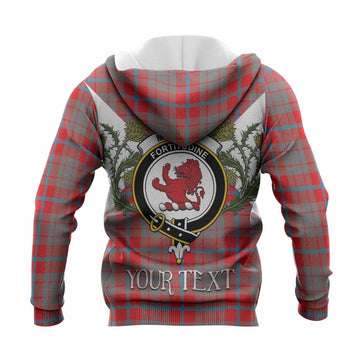 Moubray Tartan Family Crest Knitted Hoodie Scottish Burns Night Thistle Floral