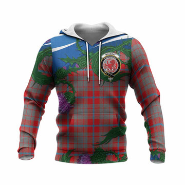 Moubray Tartan Family Crest Knitted Hoodie Thistle in Minimalism