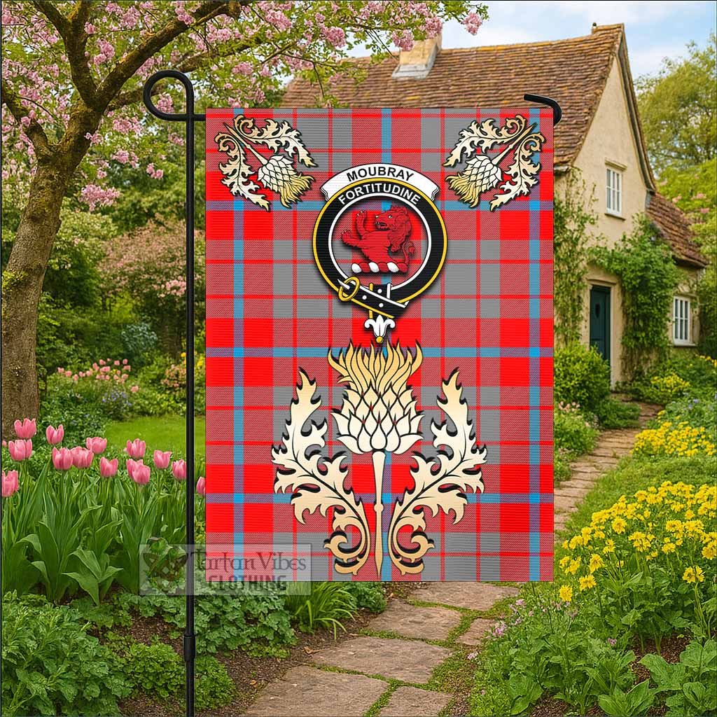 Moubray Tartan Garden Flag with Golden Regal Scottish Thistle Emblem - Tartan Vibes Clothing