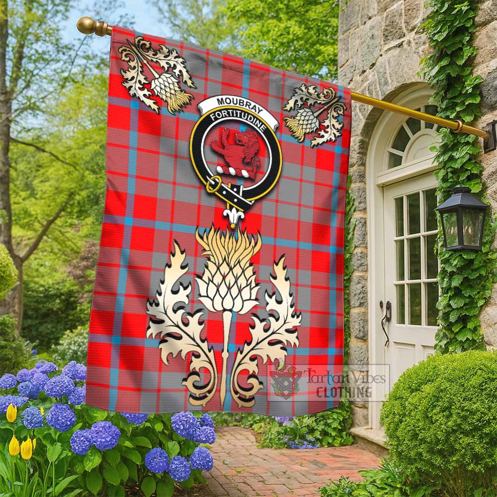 Moubray Tartan Garden Flag with Golden Regal Scottish Thistle Emblem - Tartan Vibes Clothing