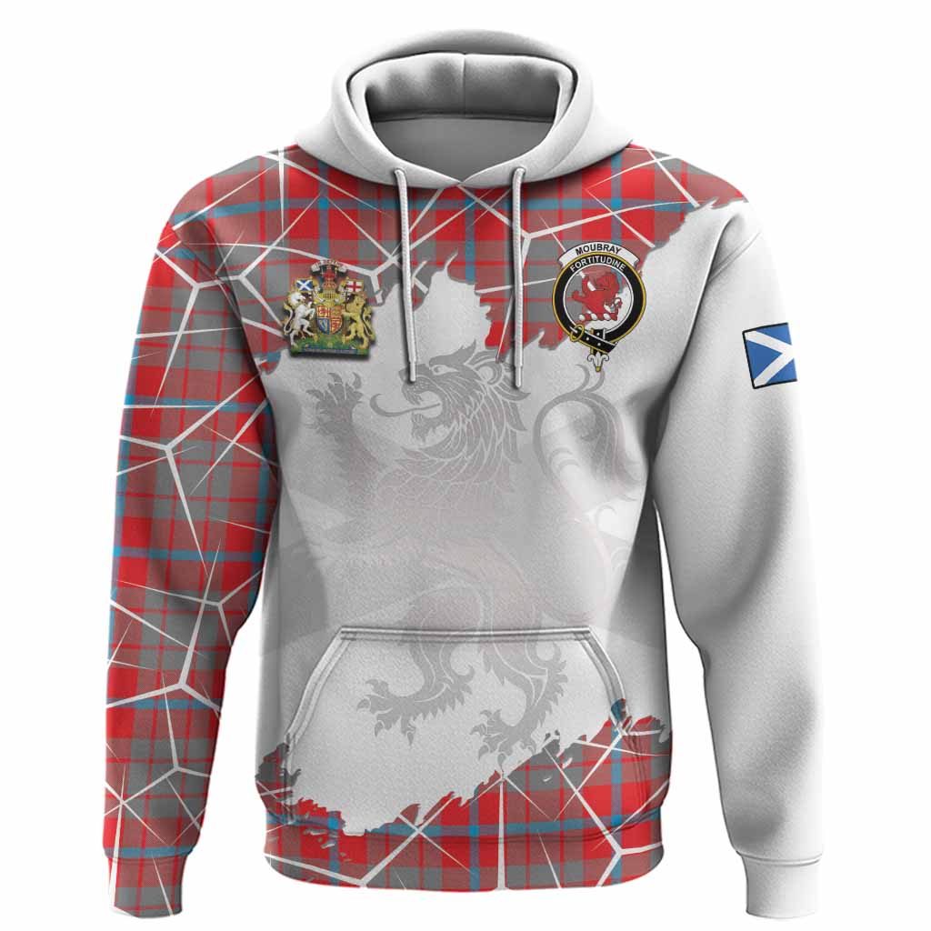 Moubray Tartan Hoodie with Family Crest and Lion Rampant Grunge Style