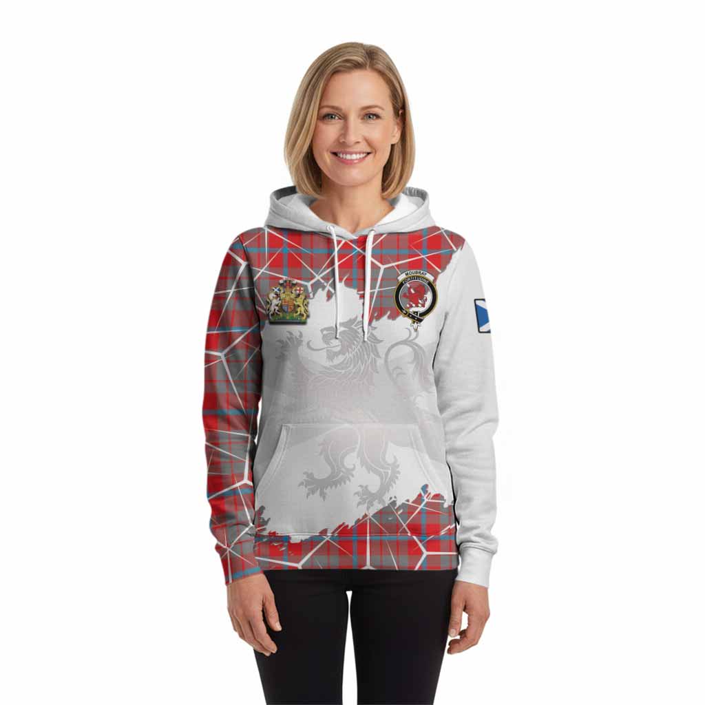 Moubray Tartan Hoodie with Family Crest and Lion Rampant Grunge Style