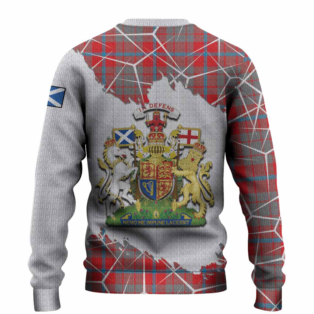 Moubray Tartan Knitted Sweater with Family Crest and Lion Rampant Grunge Style