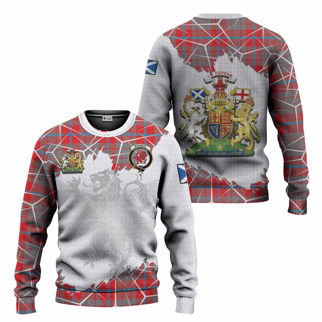 Moubray Tartan Knitted Sweater with Family Crest and Lion Rampant Grunge Style