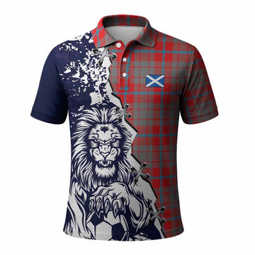 Moubray Tartan Scottish Polo Shirt Angry Lion With Soccer Ball Style