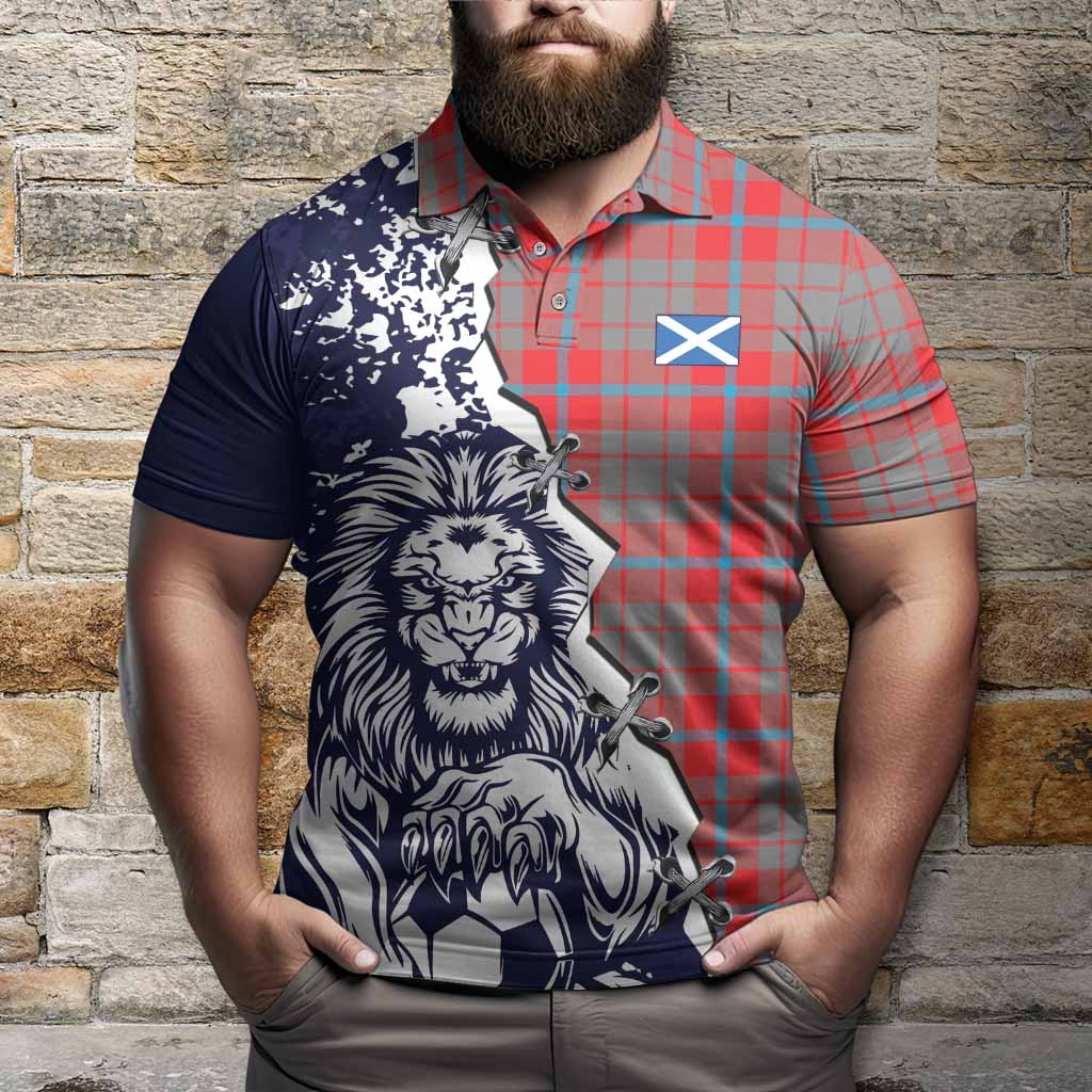 Moubray Tartan Scottish Polo Shirt Angry Lion With Soccer Ball Style
