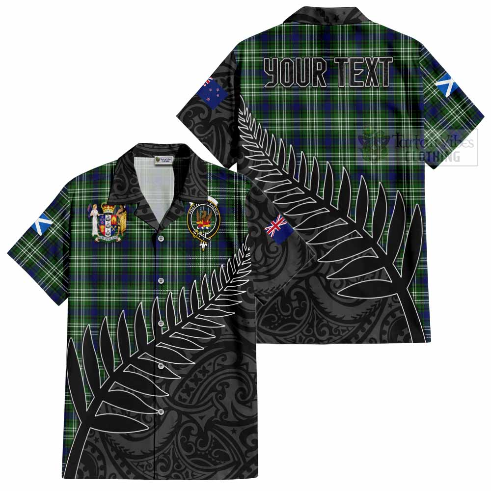 Tartan Vibes Clothing Mow Crest Tartan Short Sleeve Button Shirt with New Zealand Silver Fern Half Style