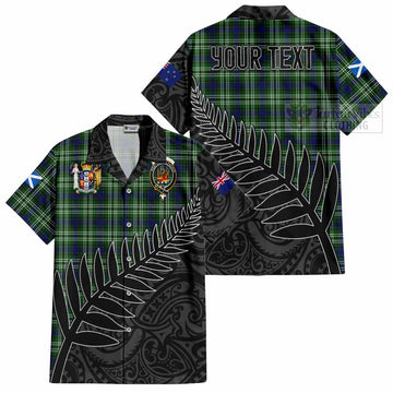 Tartan Vibes Clothing Mow Crest Tartan Short Sleeve Button Shirt with New Zealand Silver Fern Half Style
