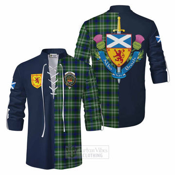 Mow Tartan Ghillie Kilt Shirt Alba with Scottish Lion Royal Arm Half Style Men - Tartan Vibes Clothing