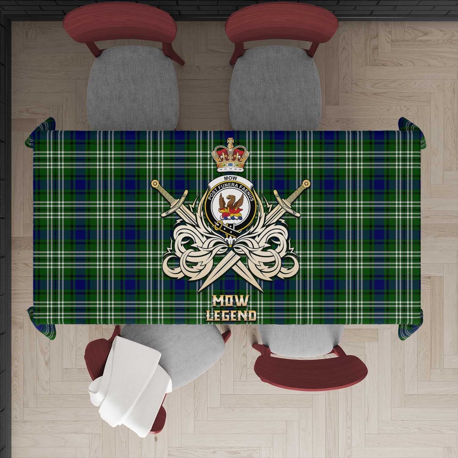 Tartan Vibes Clothing Mow Tartan Tablecloth with Clan Crest and the Golden Sword of Courageous Legacy