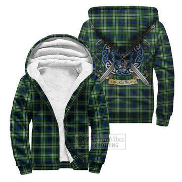 Mow Tartan Sherpa Hoodie with Family Crest Celtic Skull Style Unisex S - Tartan Vibes Clothing