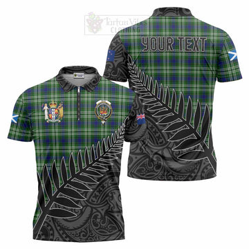 Tartan Vibes Clothing Mow Crest Tartan Zipper Polo Shirt with New Zealand Silver Fern Half Style