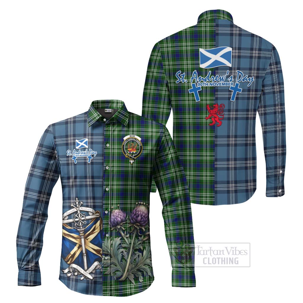 Mow Tartan Long Sleeve Button Shirt Happy St. Andrew's Day Half Tartan Style Men's Shirt S - Tartan Vibes Clothing