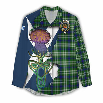Tartan Vibes Clothing Mow Tartan Family Crest Women's Casual Shirt Scottish Thistle Celtic Inspired