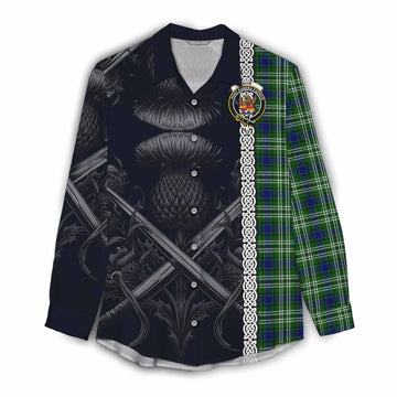 Mow Tartan Women's Casual Shirt with Family Crest Cross Sword Thistle Celtic Vibes Female - Tartan Vibes Clothing