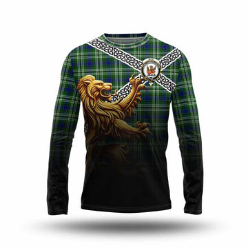Mow Crest Tartan Long Sleeve T-Shirt with Golden Lion Emblem Celtic Style Unisex - Tartan Vibes Clothing