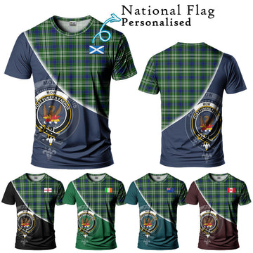 Mow Tartan T-Shirt with Personalised National Flag and Family Crest Half Style