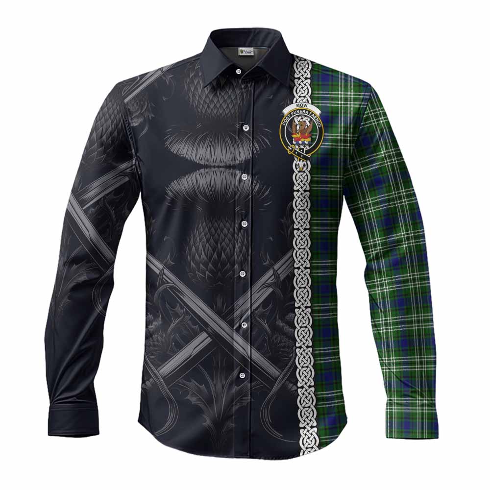 Tartan Vibes Clothing Mow Tartan Long Sleeve Button Shirt with Family Crest Cross Sword Thistle Celtic Vibes