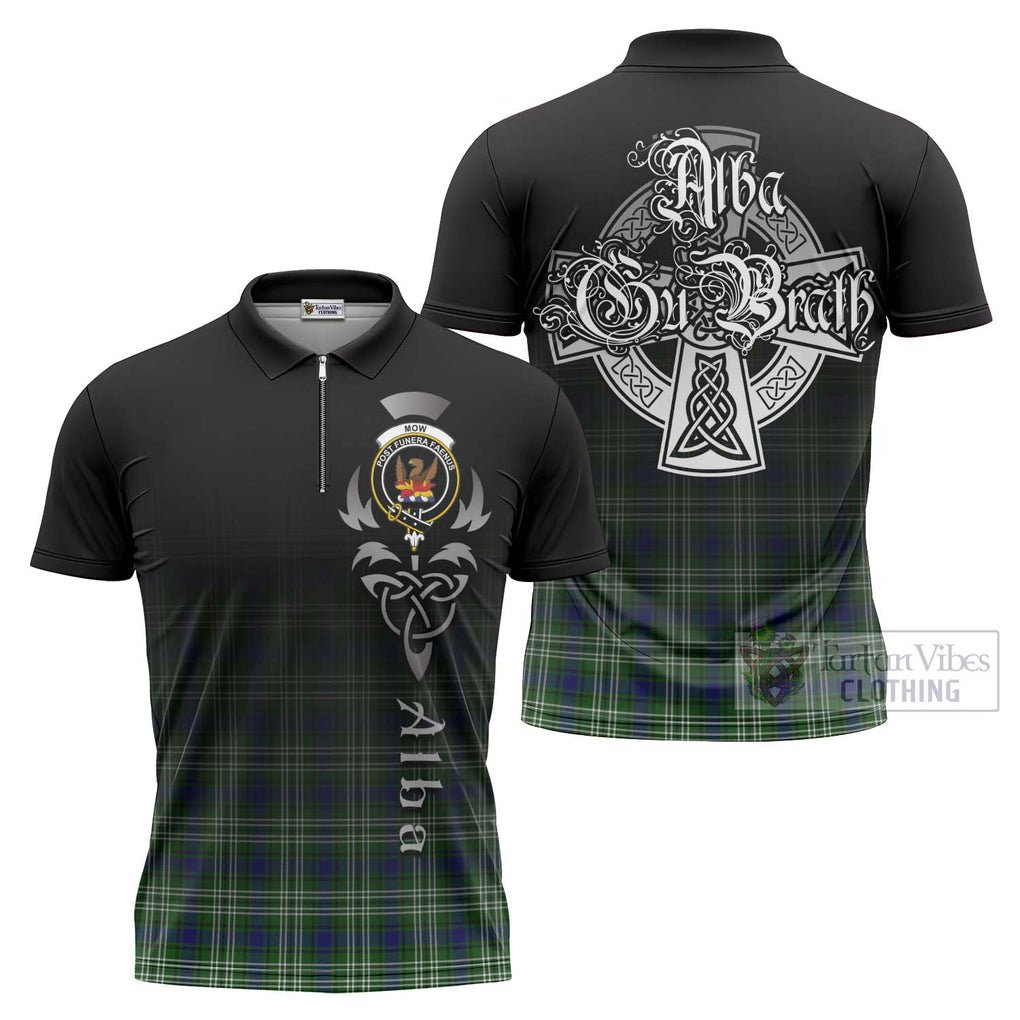 Mow Tartan Zipper Polo Shirt Featuring Alba Gu Brath Family Crest Celtic Inspired Unisex - Tartan Vibes Clothing