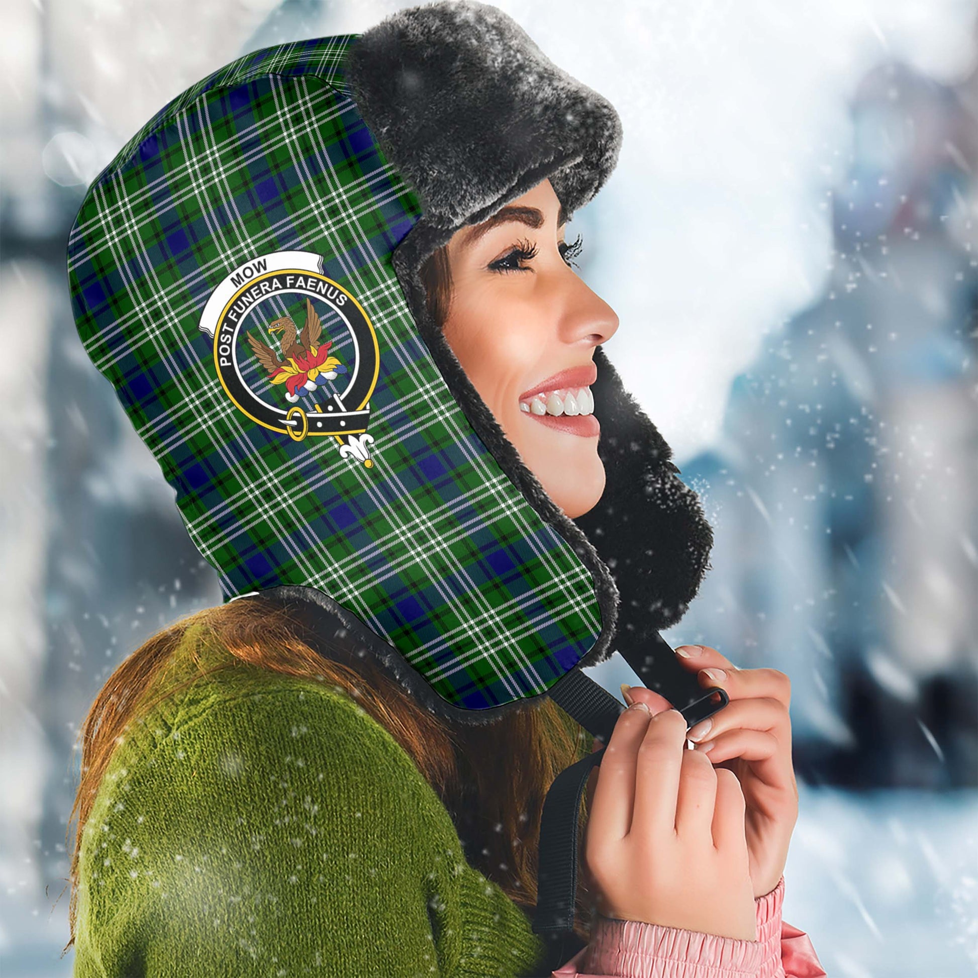 Mow Tartan Winter Trapper Hat with Family Crest Winter Trapper Hat Universal Fit Circumference 22.8in (58cm) - Tartan Vibes Clothing