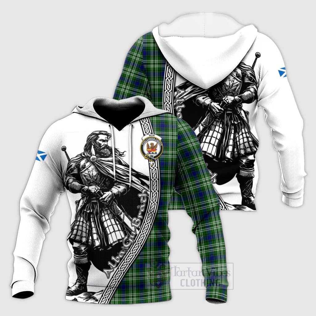 Mow Tartan Clan Crest Knitted Hoodie with Highlander Warrior Celtic Style Unisex Knitted Pullover Hoodie - Tartan Vibes Clothing