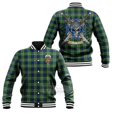 Mow Tartan Baseball Jacket with Family Crest Celtic Skull Style Unisex - Tartan Vibes Clothing