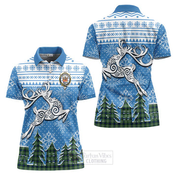 Mow Clan Christmas Women's Polo Shirt Celtic Reindeer Style Women - Tartan Vibes Clothing