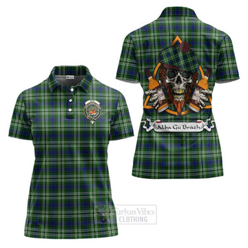 Mow Tartan Women's Polo Shirt with Family Crest and Bearded Skull Holding Bottles of Whiskey Women - Tartan Vibes Clothing