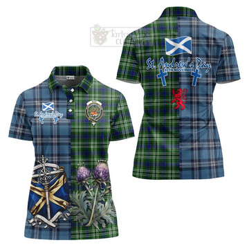Mow Tartan Women's Polo Shirt Happy St. Andrew's Day Half Tartan Style Women - Tartan Vibes Clothing