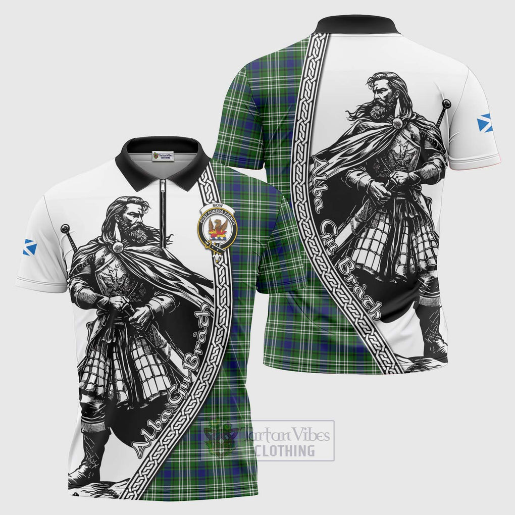 Mow Tartan Clan Crest Zipper Polo Shirt with Highlander Warrior Celtic Style Unisex - Tartan Vibes Clothing